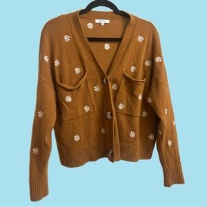 Madewell Brown and White floral Cardigan Sweater